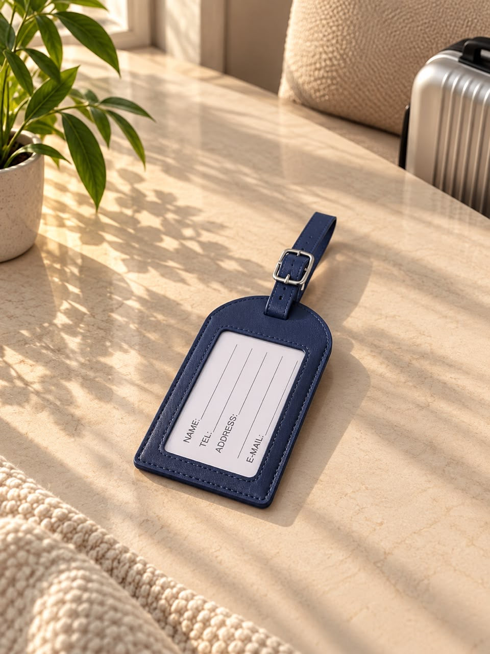 Étiquette bagage bleu marine Nomade Travel
